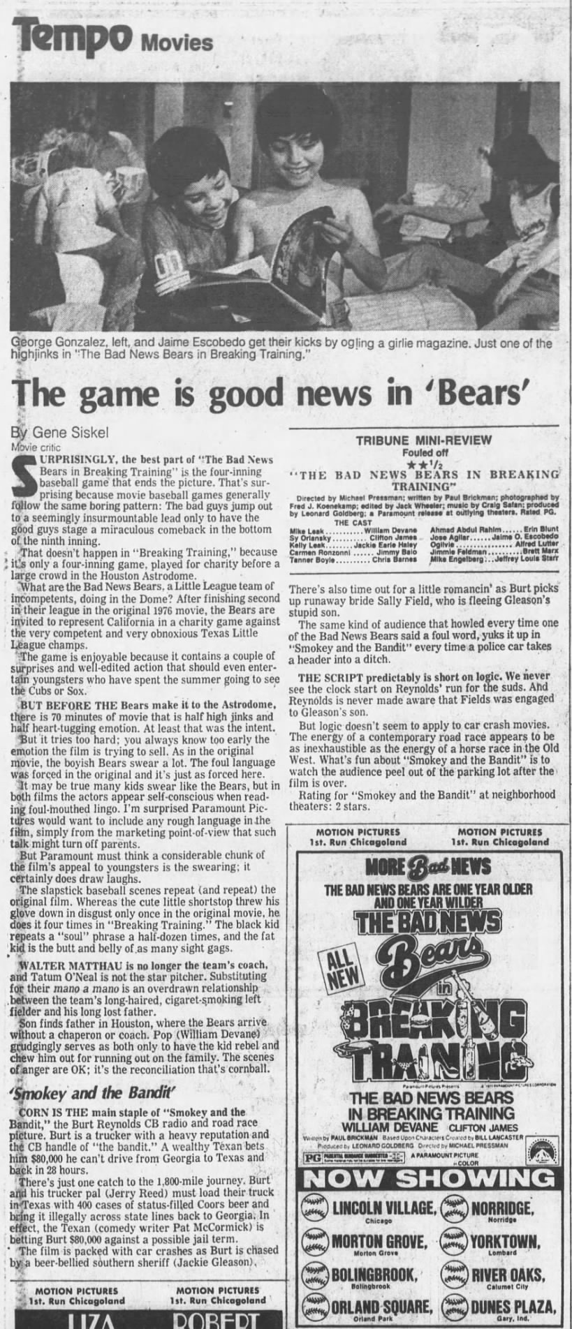 Gene Siskel Movie Reviews—THE BAD NEWS BEARS IN BREAKING TRAINING/SMOKEY AND THE BANDIT (08-04-77)