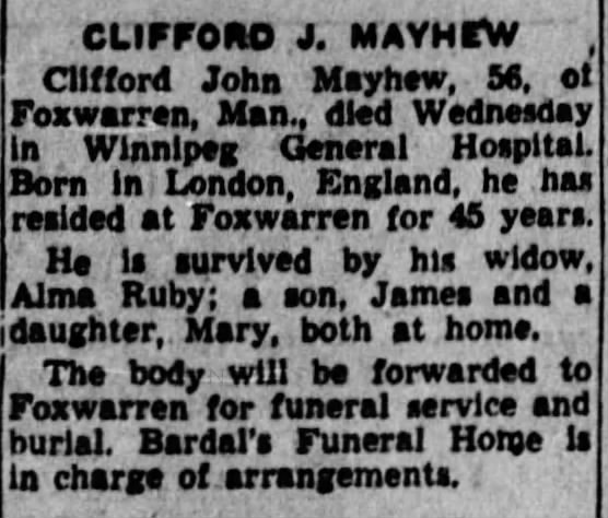 Obituary: Clifford John MAYHEW (Aged 56)