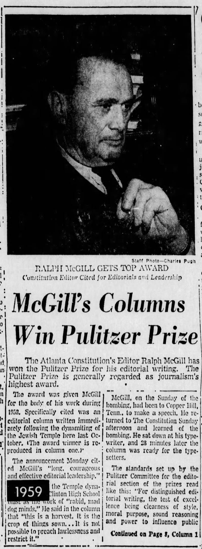 The Atlanta Constitution awarded Pulitzer  prize