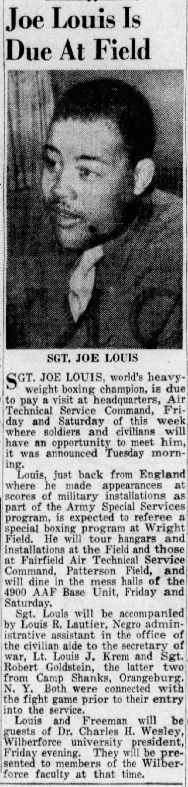 1945: Lautier staffs Joe Louis' visit to Air Technical Service Command (DC?)