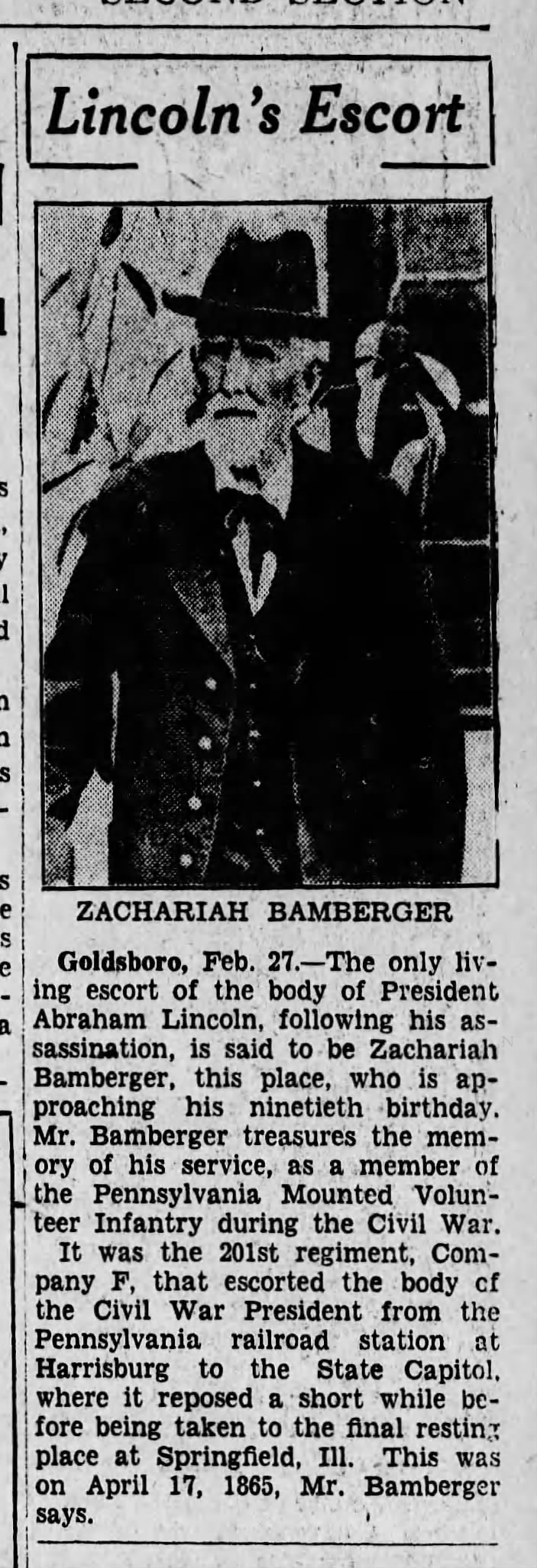 Zachariah Bamberger Lincoln's Escort