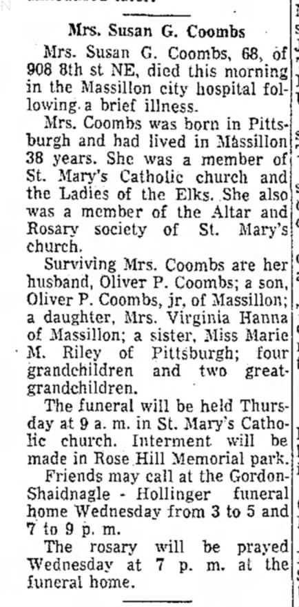 Susan Riley Coombs obituary - Newspapers.com