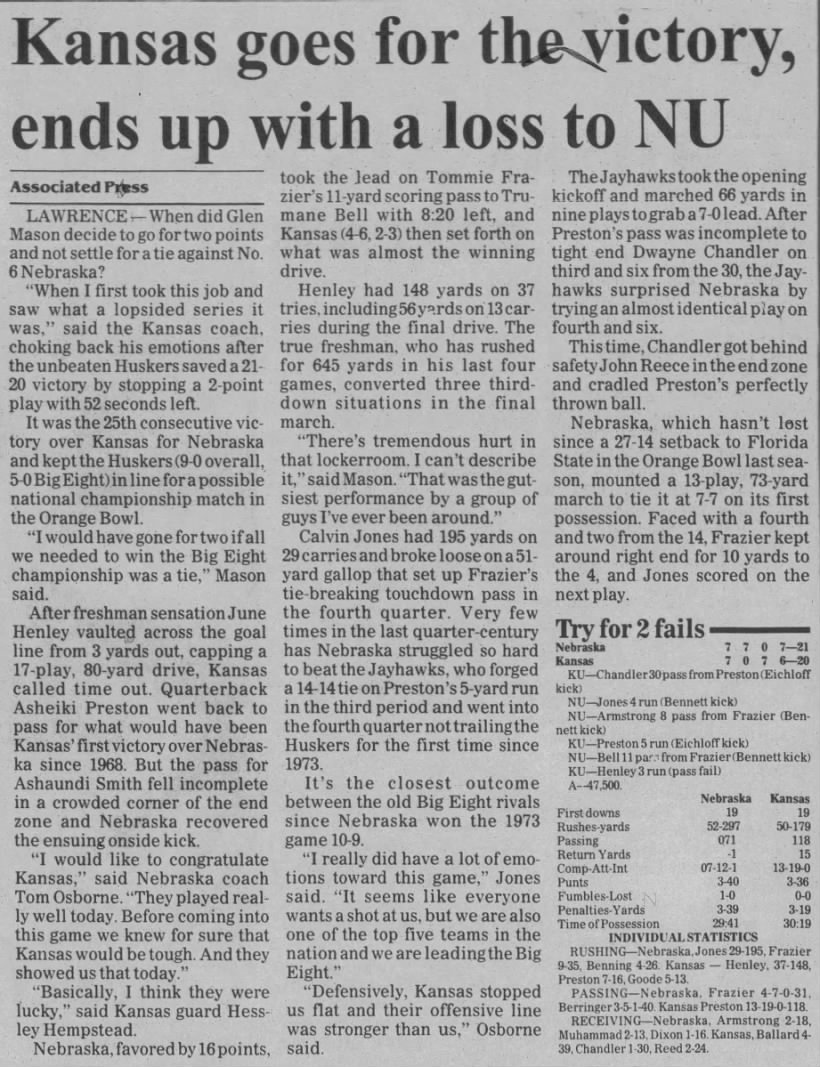 1993 Nebraska-Kansas football AP