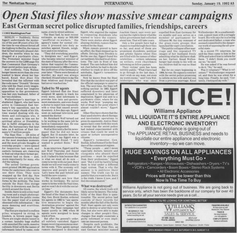 Open Stasi files show massive smear campaign - East German police disrupted families, careers(1992)