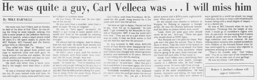 Carl Velleca passes (Nov 1980)