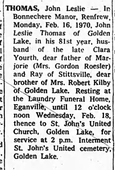 Obituary - John Leslie Thomas