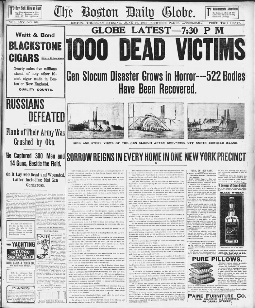 Boston front page about General Slocum Disaster