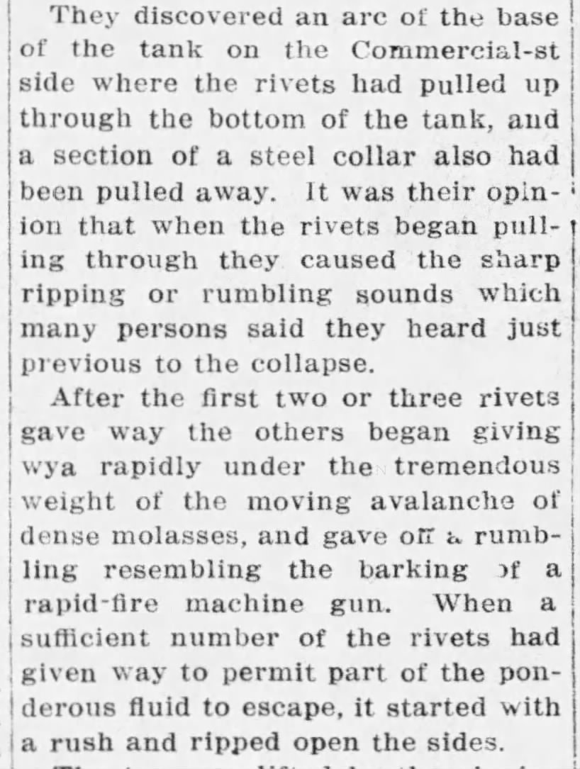 Rivets give way on tank in Great Molasses Flood