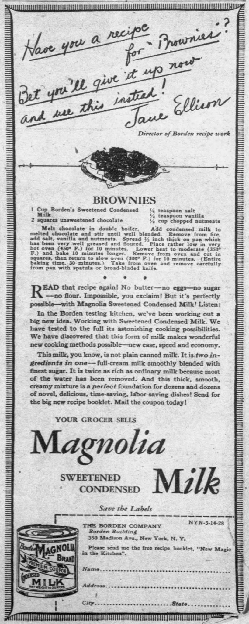 Borden Sweet and Condensed Milk Brownie Recipe