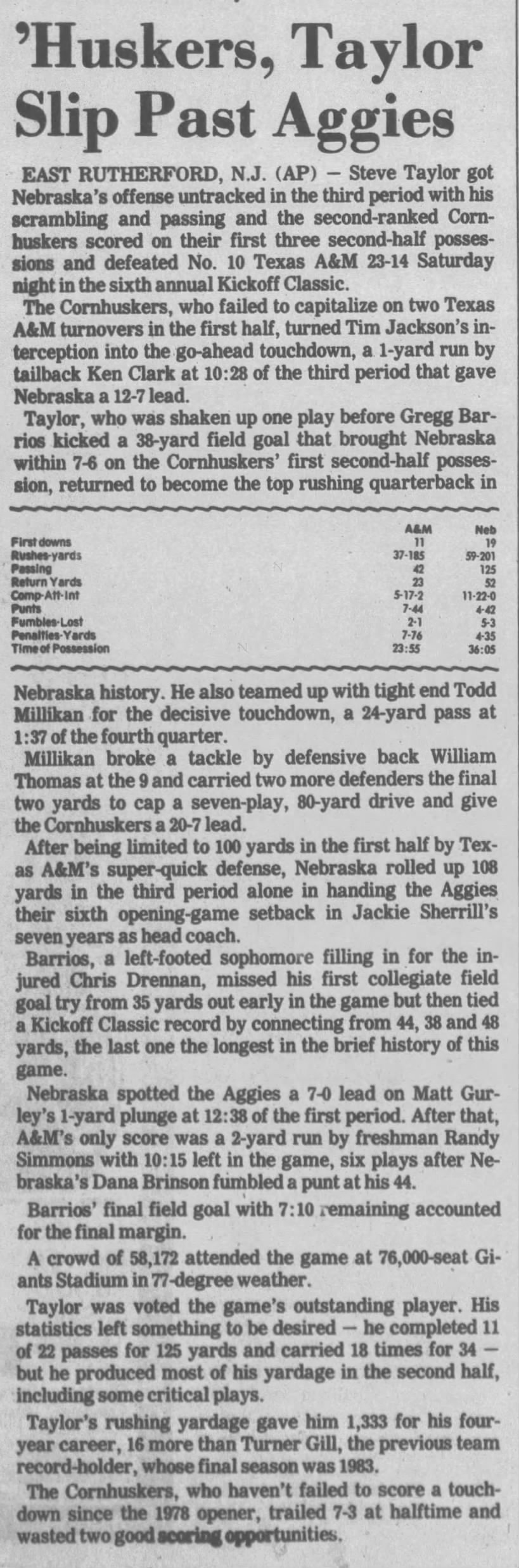 1988 Nebraska-Texas A&M AP