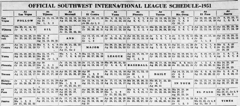 1951 Southwest International League schedule