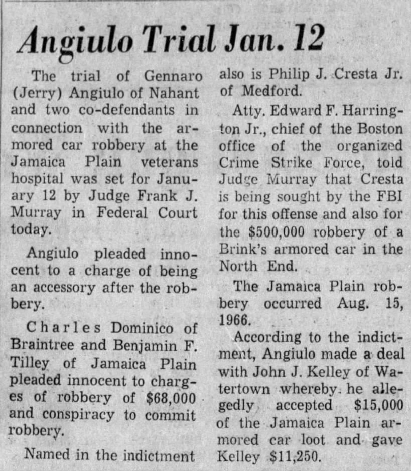 Angiulo trial date set (4 Nov 1969)