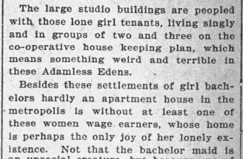 Bachelor girls living situation, 1902
