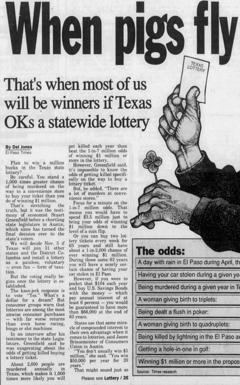 Greater odds of getting killed on the way to buy a lottery ticket (1991).