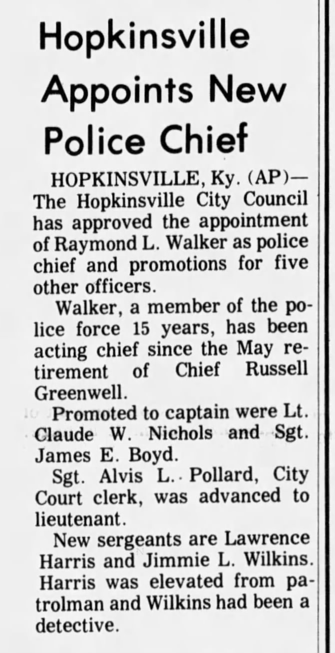 Hopkinsville Appoints New Police Chief, Madisonville Messenger, 9 Sept ...