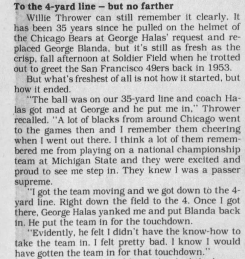 Willie Thrower on his one game, explained in 1988