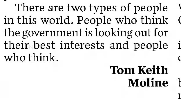 "People who think the government is looking out for their best interests..." (2018).