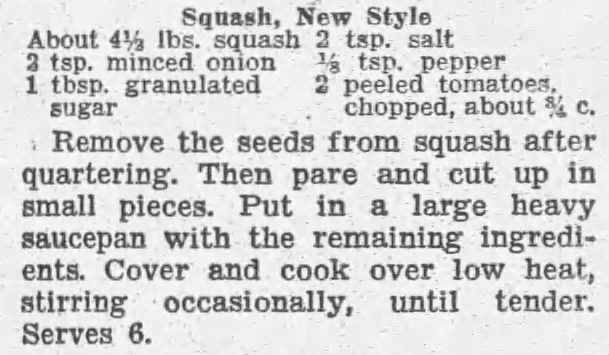 "Squash, New Style" recipe, 1937