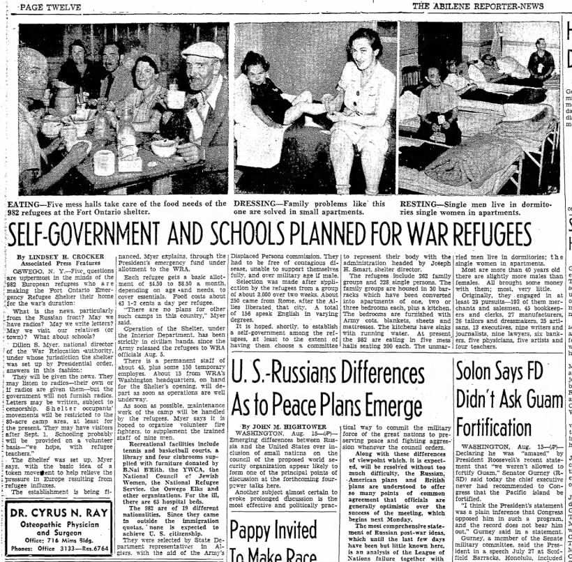 Self-Government and Schools Planned for War Refugees (8/15/44)