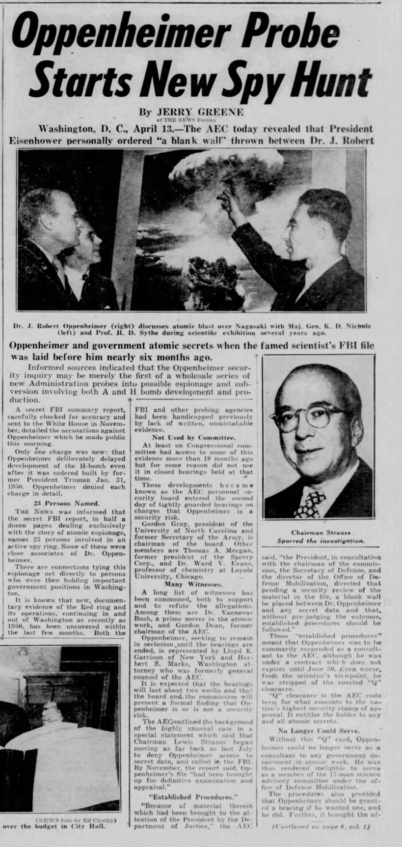 Oppenheimer Probe Underway - April 1954 