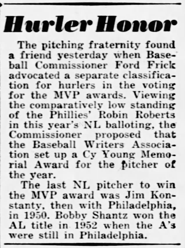 Cy Young Memorial Award Dec 17 1955