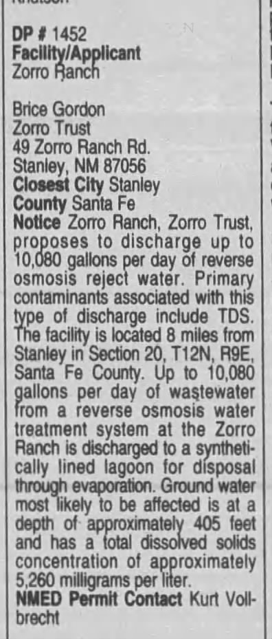 Zorro Ranch - Reverse Osmosis Reject Water