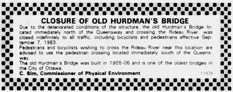 Old Hurdman's Bridge closed