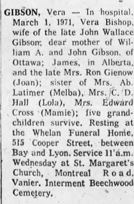 Obituary: Vera Gibson nee Bishop