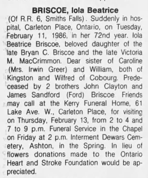 Obituary: Iola Beatrice Briscoe