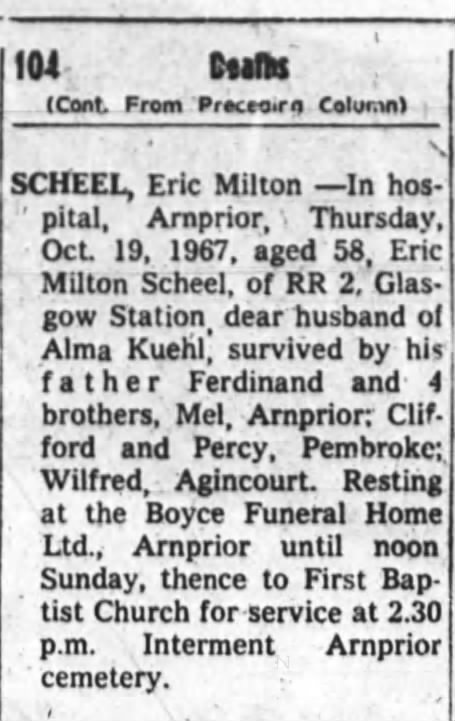 Obituary - Eric Milton Scheel