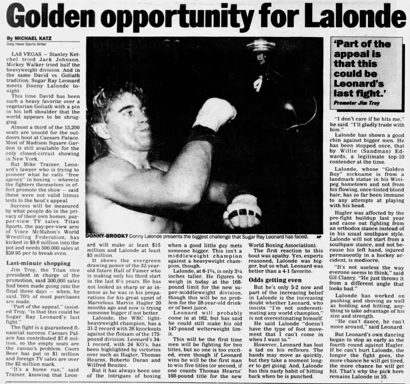 Golden opportunity for Lalonde (NY Daily News 11/7/1988)