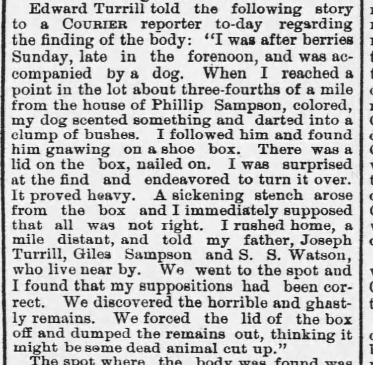 Edward Terrell's (Turrill) account of discovery of the body