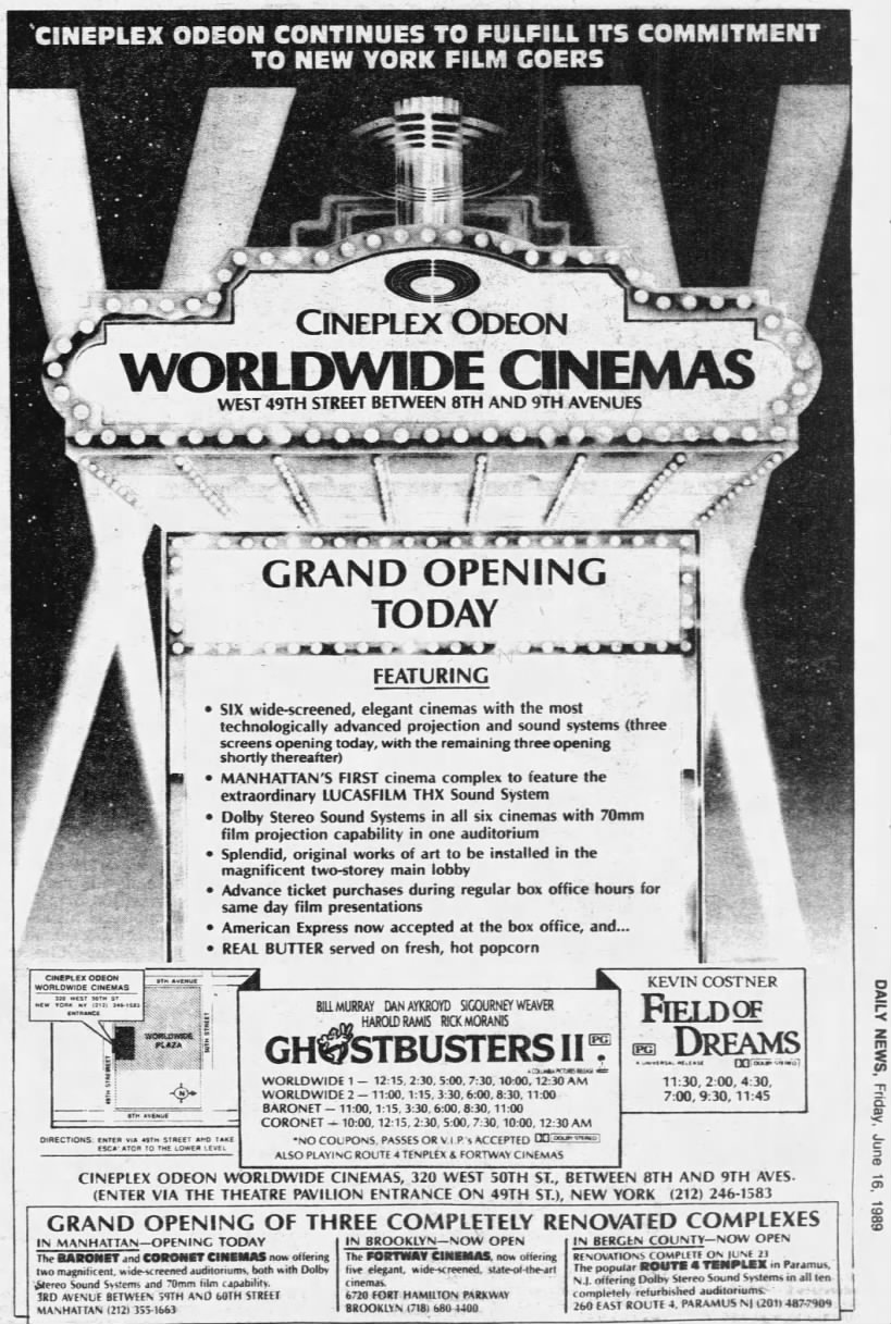 Cineplex Odeon Worldwide cinemas opening