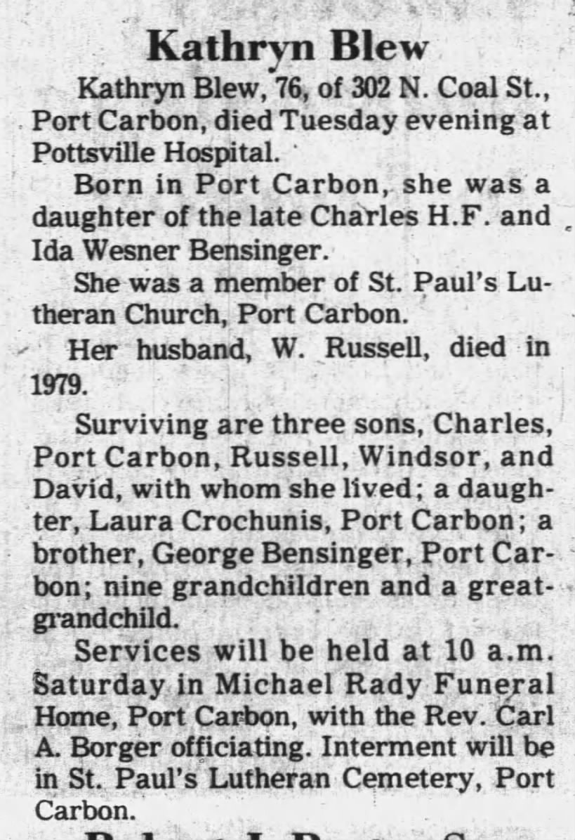 Obituary - Kathryn Blew - Newspapers.com
