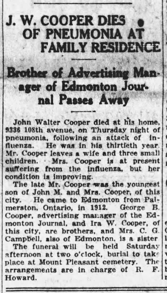 Death of John Walter Cooper