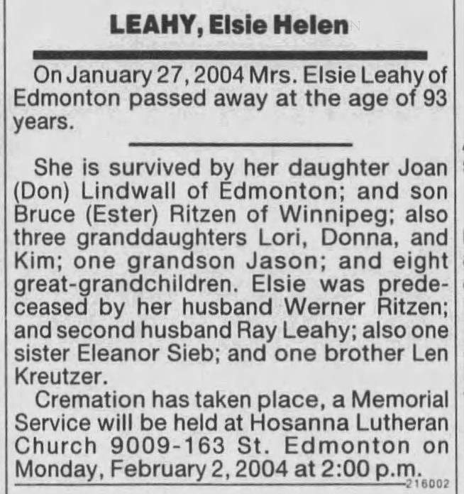 Obituary: Elsie Helen Leahy
