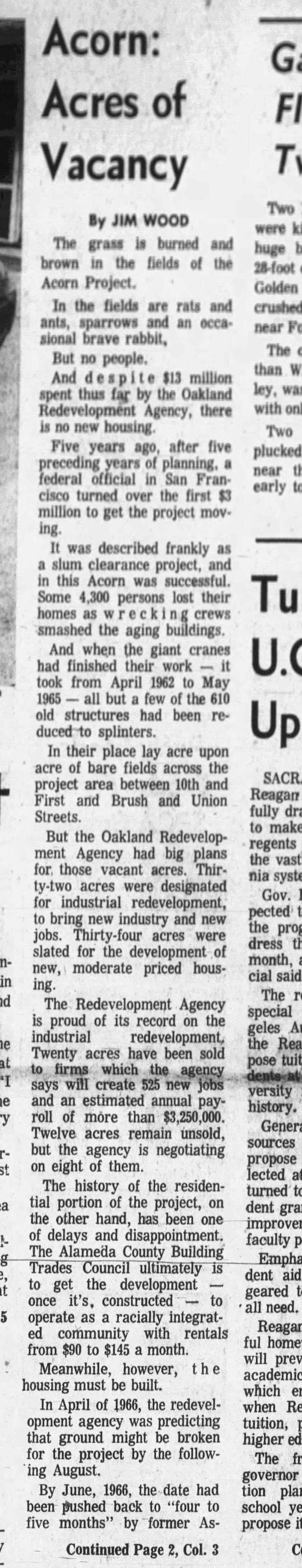 Acorn: Acres of Vacancy Pt 1- Oakland Tribune July 10, 1967