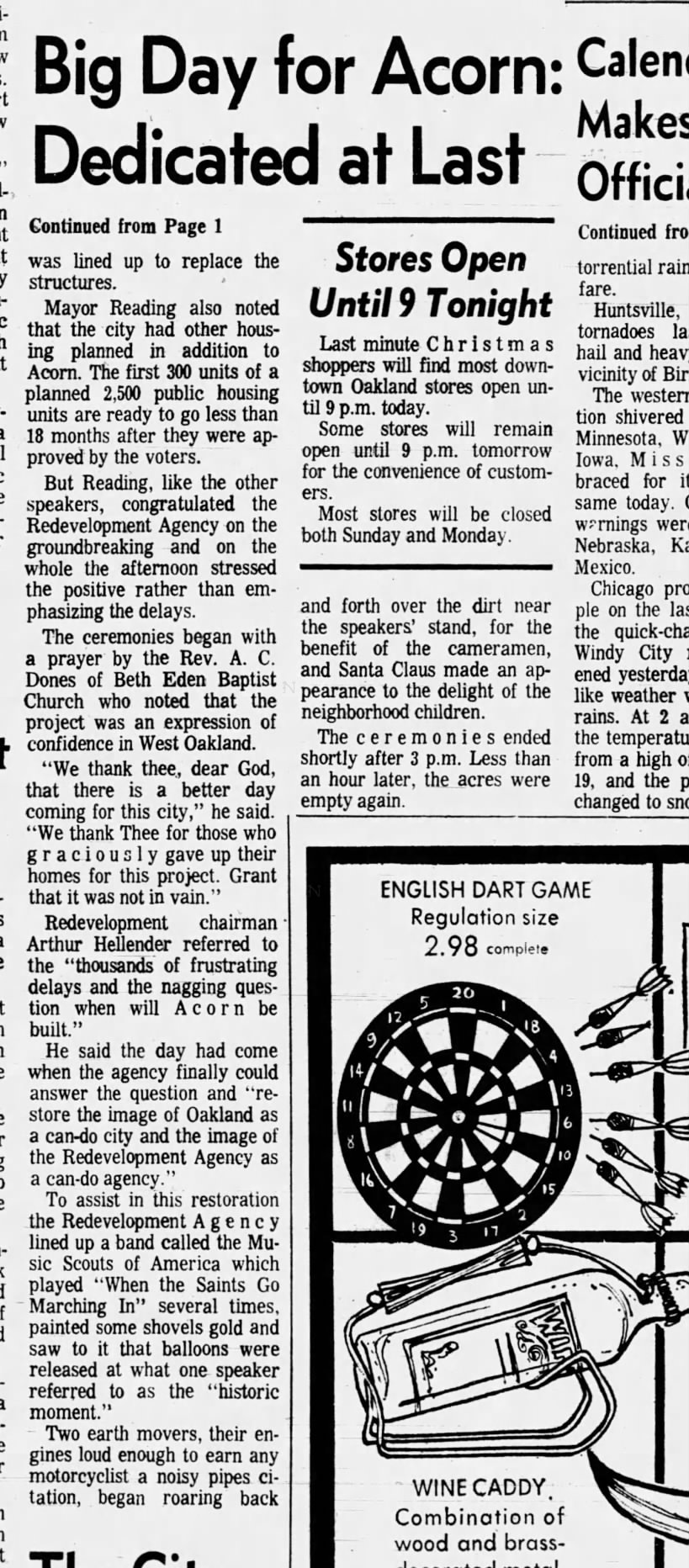Big Day For Acorn - It's Dedicated - Oakland Tribune December 22, 1967