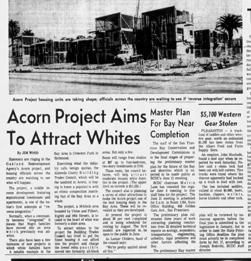 Acorn Project Aims to Attract Whites - Oakland Tribune May 26, 1968