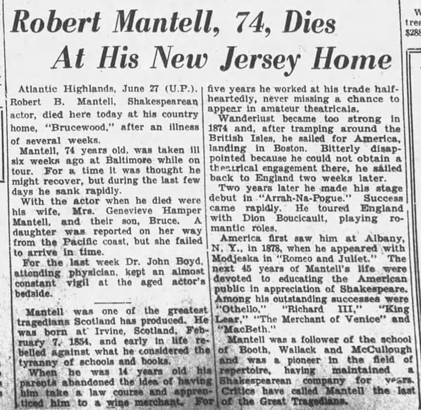 Robert Mantell, 74, Dies At His New Jersey Home