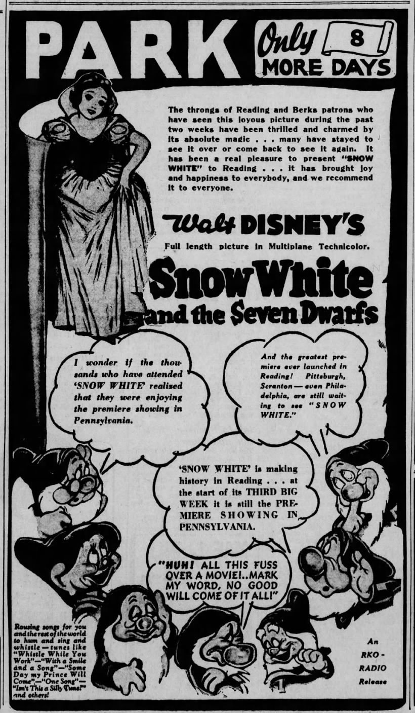 Ad for "Snow White" showings