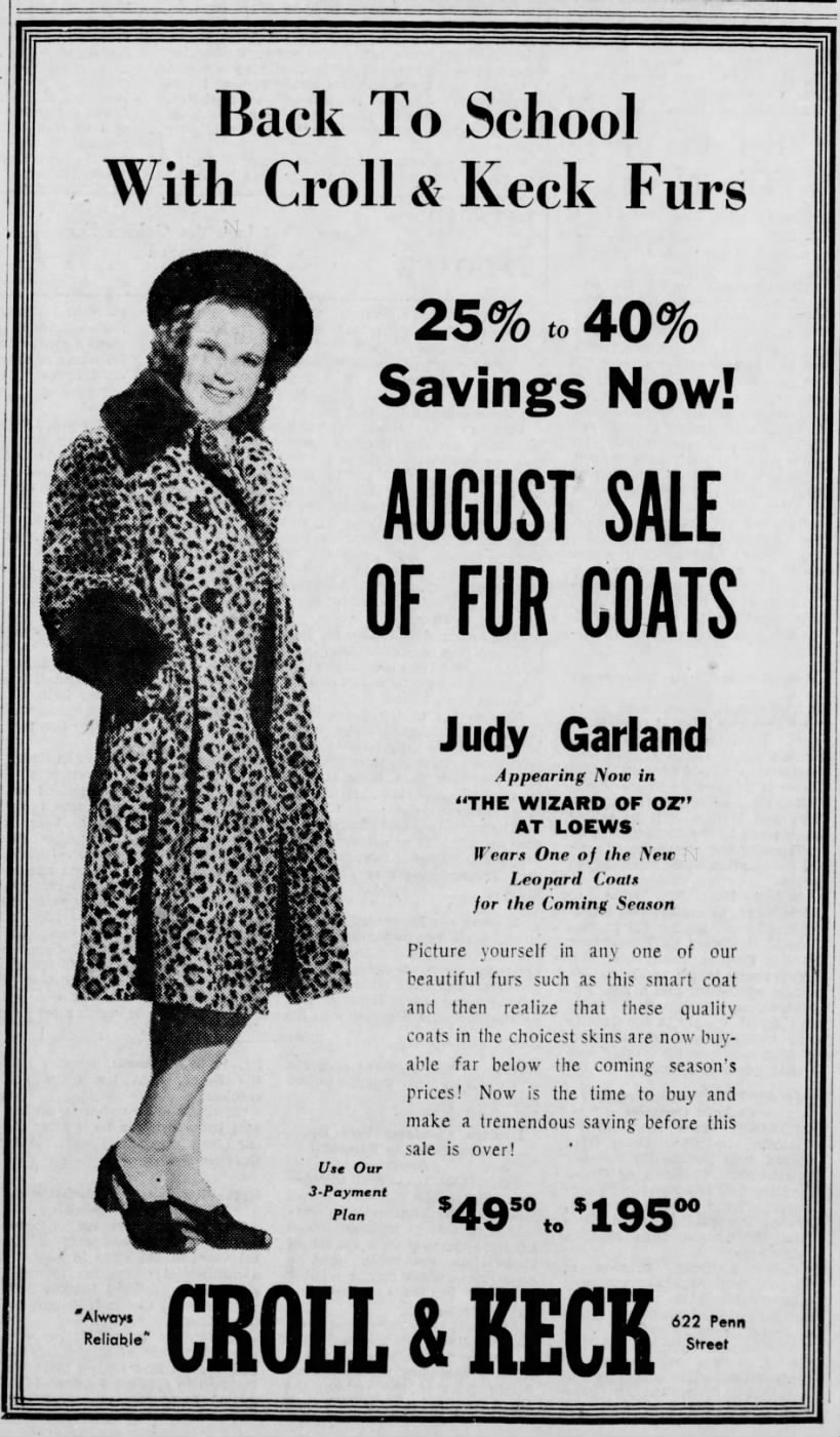 Judy Garland and "Wizard of Oz" used to promote fur coats