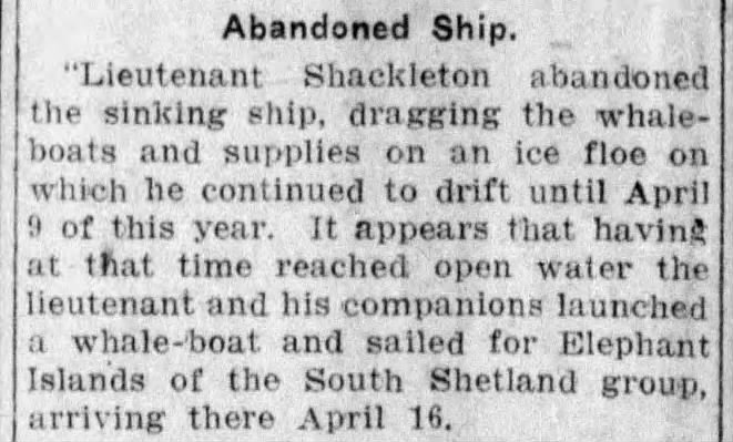 Shackleton and crew abandon ship