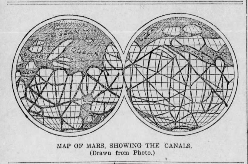Map of Mars canals, 1898