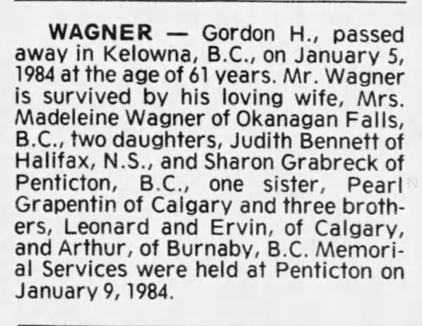 Obituary: Gordon H. Wagner