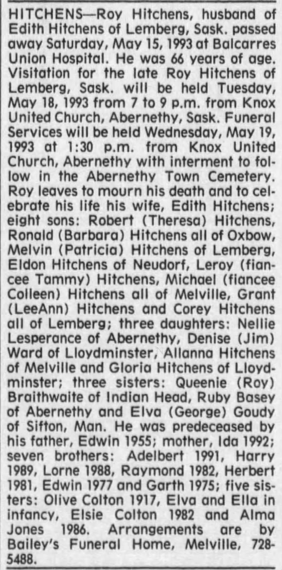 Obituary: Roy Hitchens