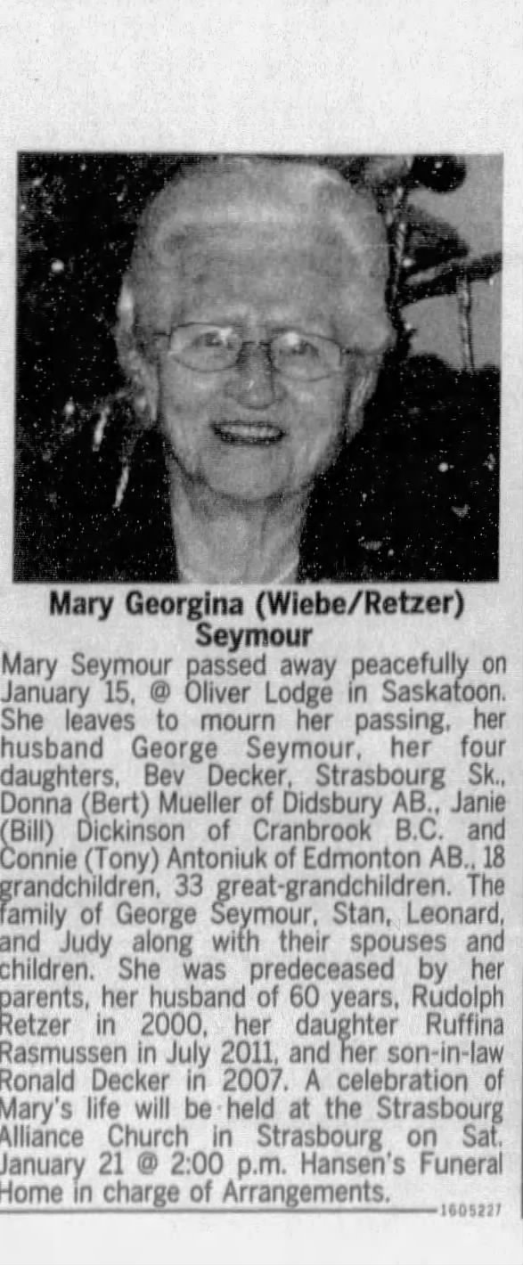 Obituary: Mary Georgina Seymour