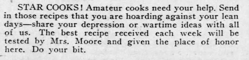 Windsor Star requests wartime recipes (1941)