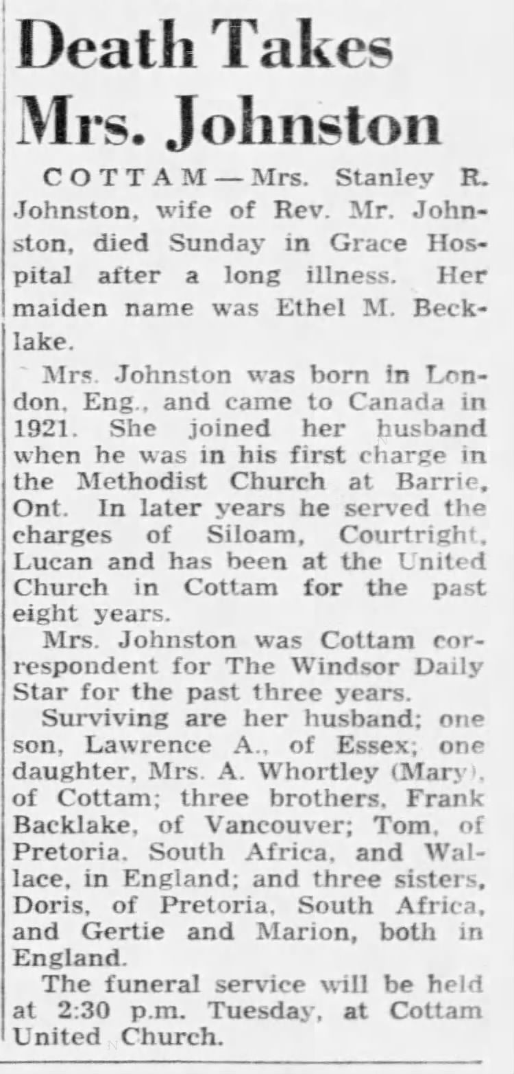 Obituary: Ethel M Johnston née Becklake