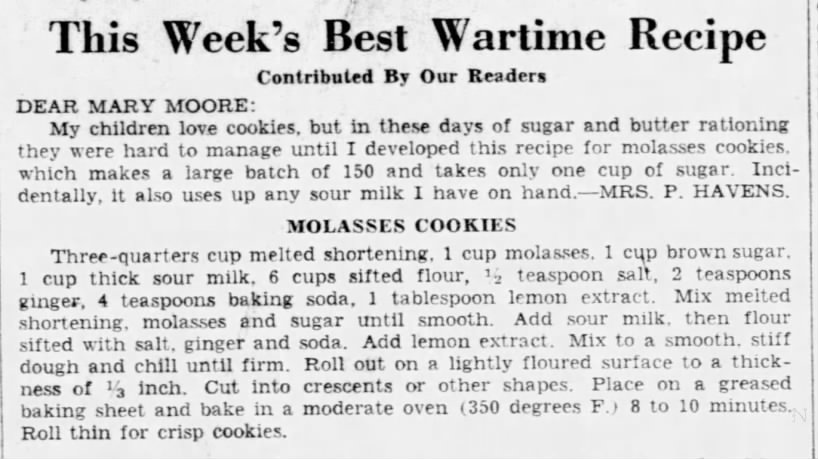 Best Wartime Recipe: Molasses Cookies